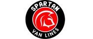 The spartan van lines logo is a red and black circle with a horse head in the center.