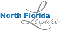 The north florida leisure logo is blue and gray on a white background.