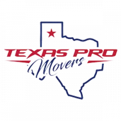 The logo for texas pro movers shows a map of texas with a star on it.