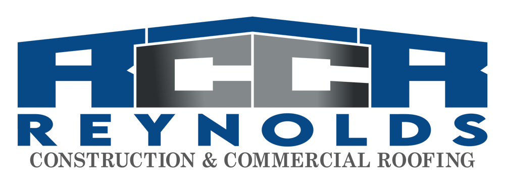 Logo for Reynolds Construction & Commercial Roofing, featuring blue stylized 