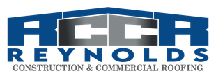 Logo for Reynolds Construction & Commercial Roofing, featuring blue stylized 