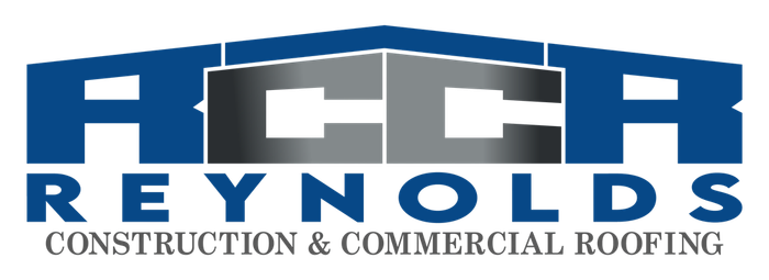 Logo for Reynolds Construction & Commercial Roofing: bold blue letters 
