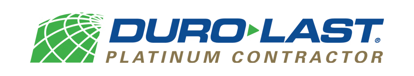 Duro-Last Platinum Contractor logo featuring a green globe graphic and blue text on a white background.