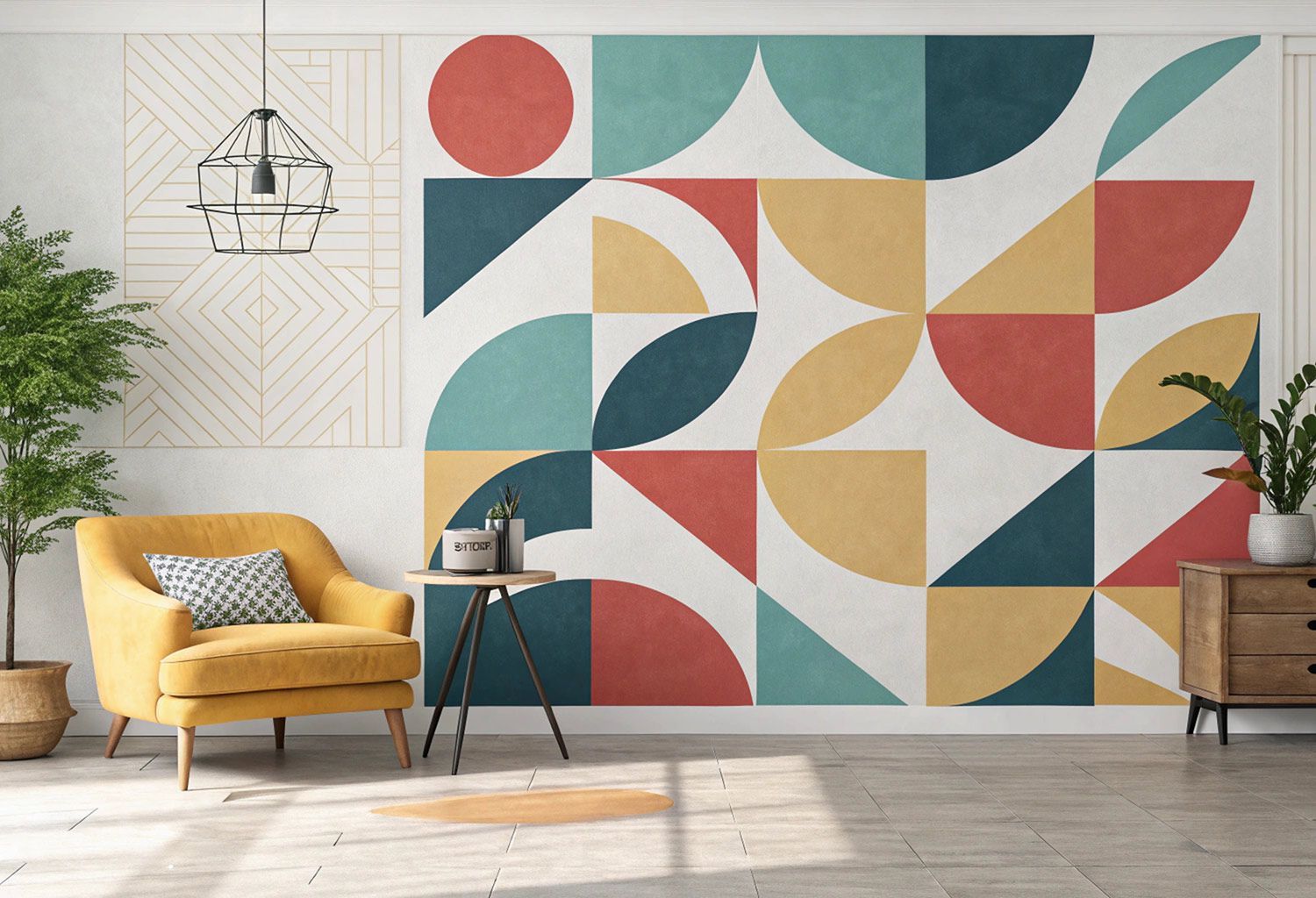 Living room with geometric wall art Living room with geometric wall art