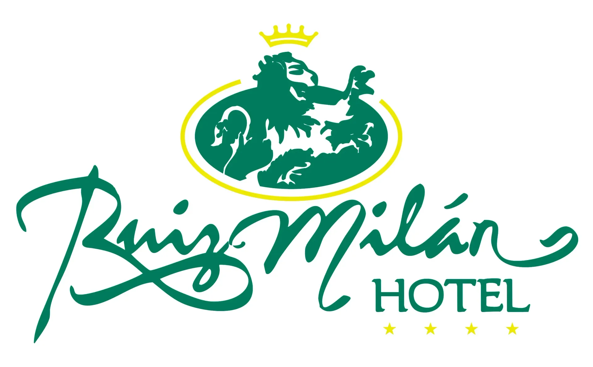 Logotipo verde del Hotel Ruiz Milán con un icono de un león coronado.