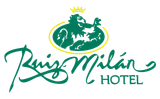 El logotipo del Hotel Ruiz Milán presenta un león estilizado de color verde con una corona.