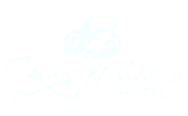 El logotipo blanco de la marca de chocolates Pierre Marcolini presenta un emblema estilizado de doble círculo.