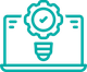 Teal laptop with gear and checkmark icon above a lightbulb.