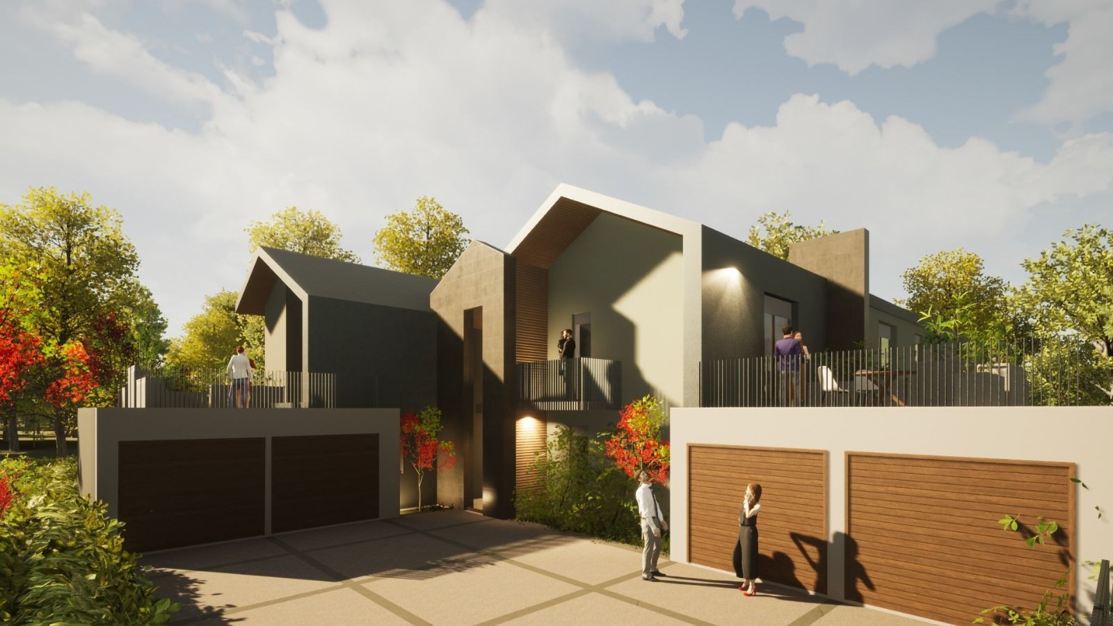 Un uomo e una donna sono in piedi davanti a una grande casa.