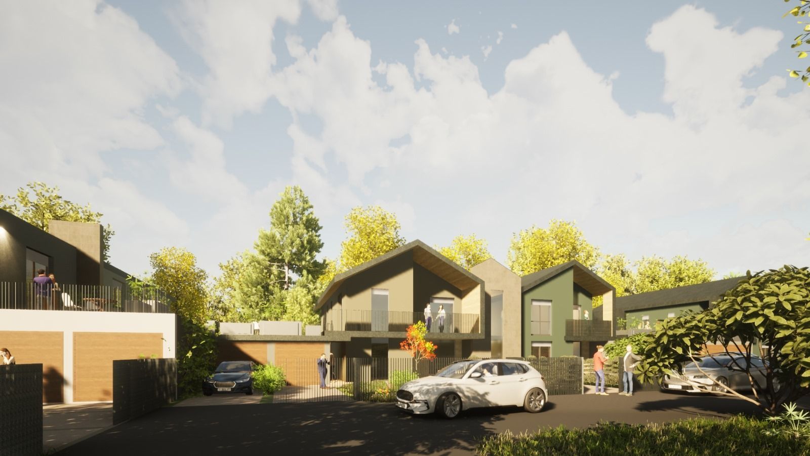 Rappresentazione artistica di una casa con un'auto parcheggiata davanti.