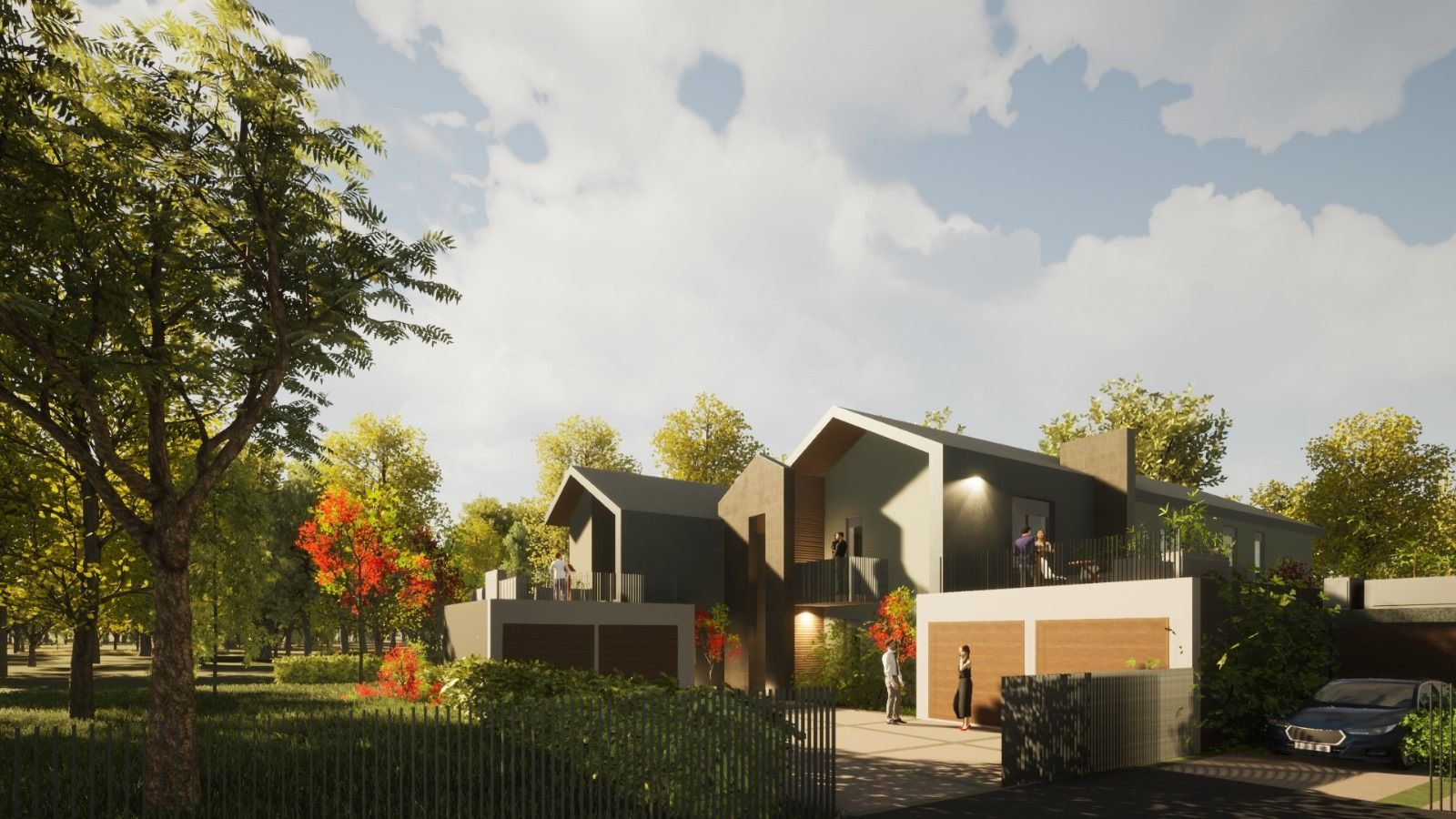 L'impressione di un artista di una casa con un'auto parcheggiata di fronte