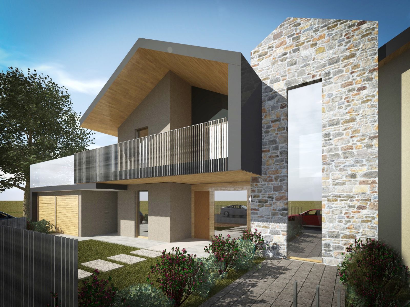 Impressione artistica di una casa moderna con facciata in pietra