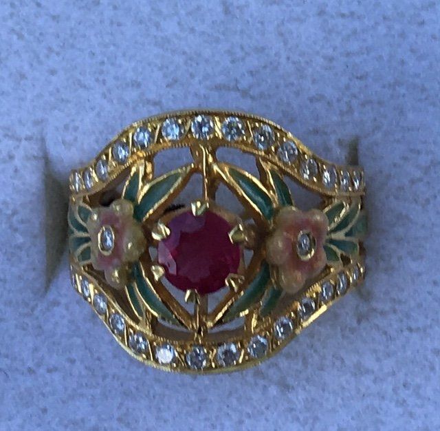Gold Ring With Red Gem — Vintage Jewelry In Naples, FL