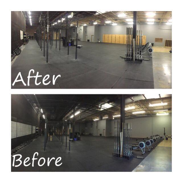 A before and after photo of a gym