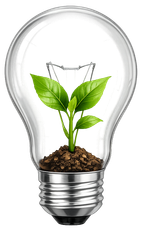 Green plant growing inside a clear light bulb, symbolizing eco-friendly energy.