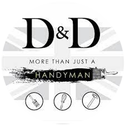 D&D handyman logo with the Union Jack, paint brush stroke and tools. "More than just a handyman" text.