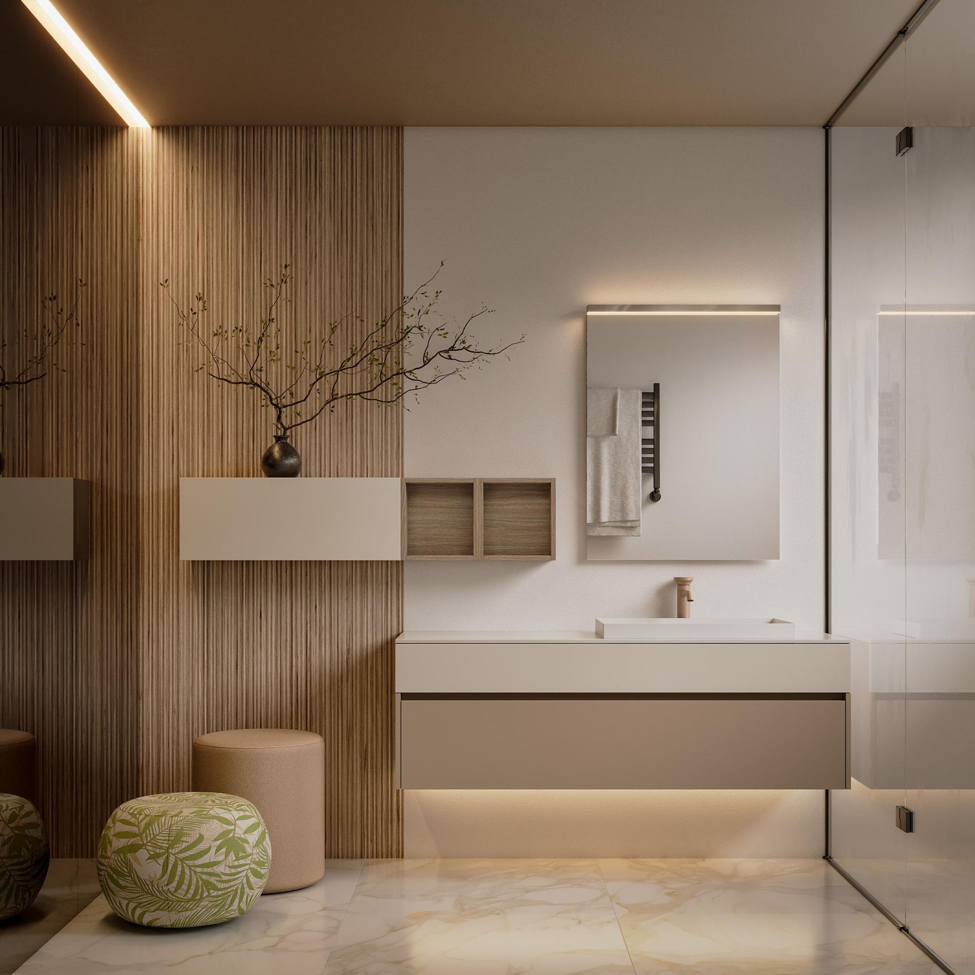 Un bagno con un lavandino e uno specchio