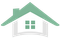 Green house logo with white walls and a green window.