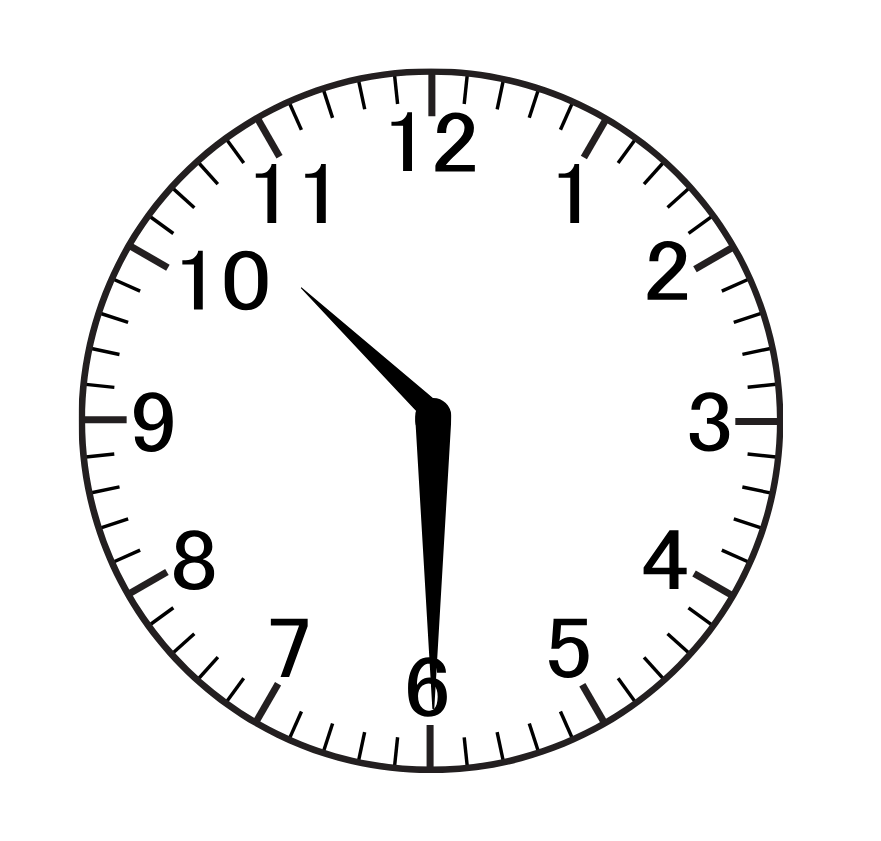 A black and white clock on a white background shows the time as 5:00. Gingerbread