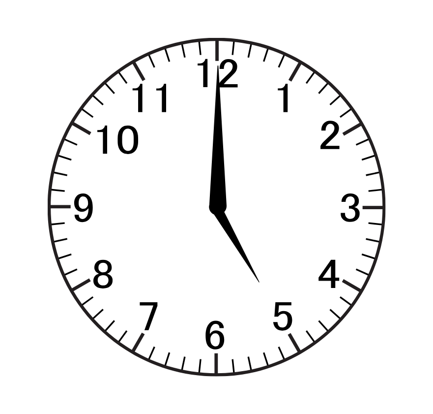 A black and white clock on a white background shows the time as 5:00. Gingerbread