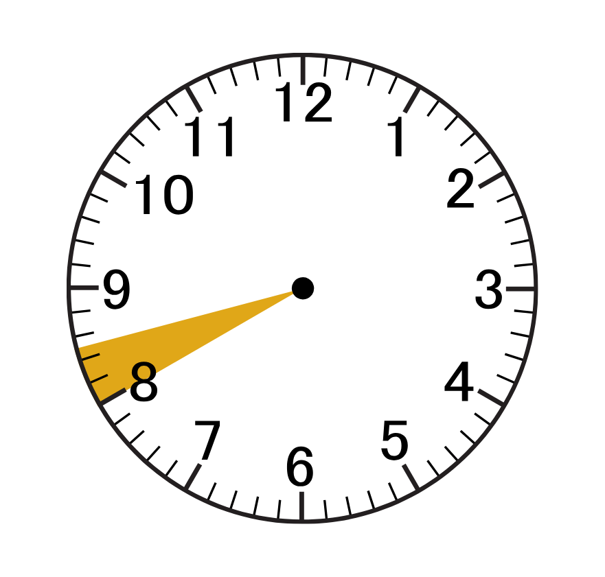 A clock face with a yellow arrow pointing to the number 8. Gingerbread