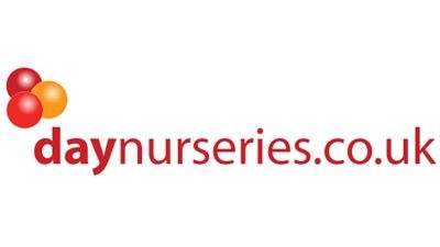 The logo for daynurseries.co.uk is red and orange and has balloons on it. Gingerbread