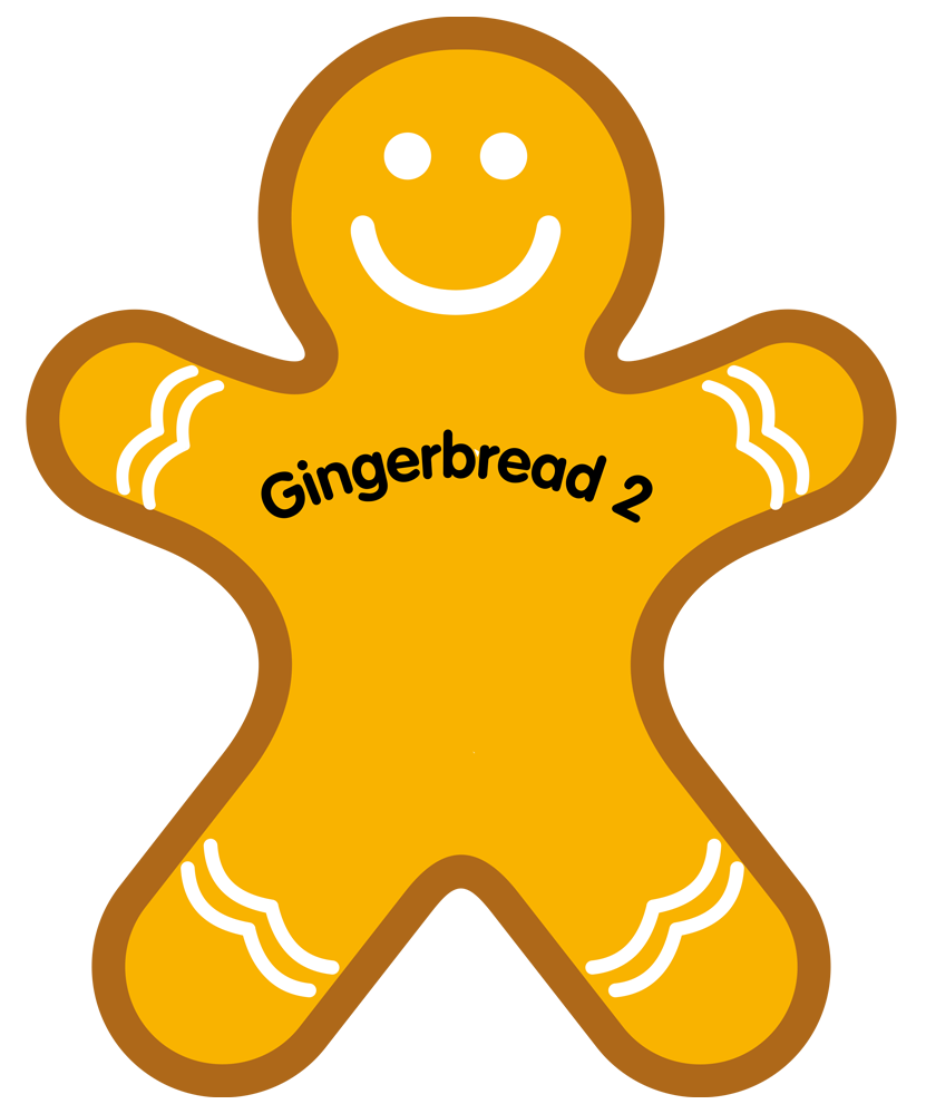 A gingerbread man with the words gingerbread 2 on it