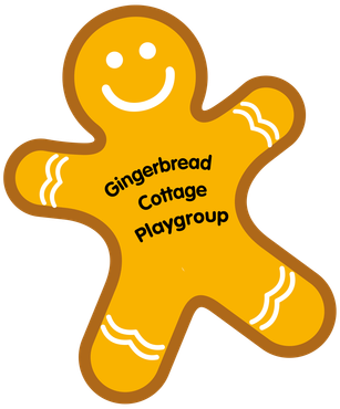 A gingerbread man with the words gingerbread cottage playgroup written on it