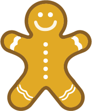 A gingerbread man with a smile on his face.