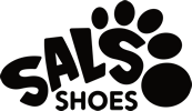 A black and white logo for salsa shoes with a paw print. Gingerbread