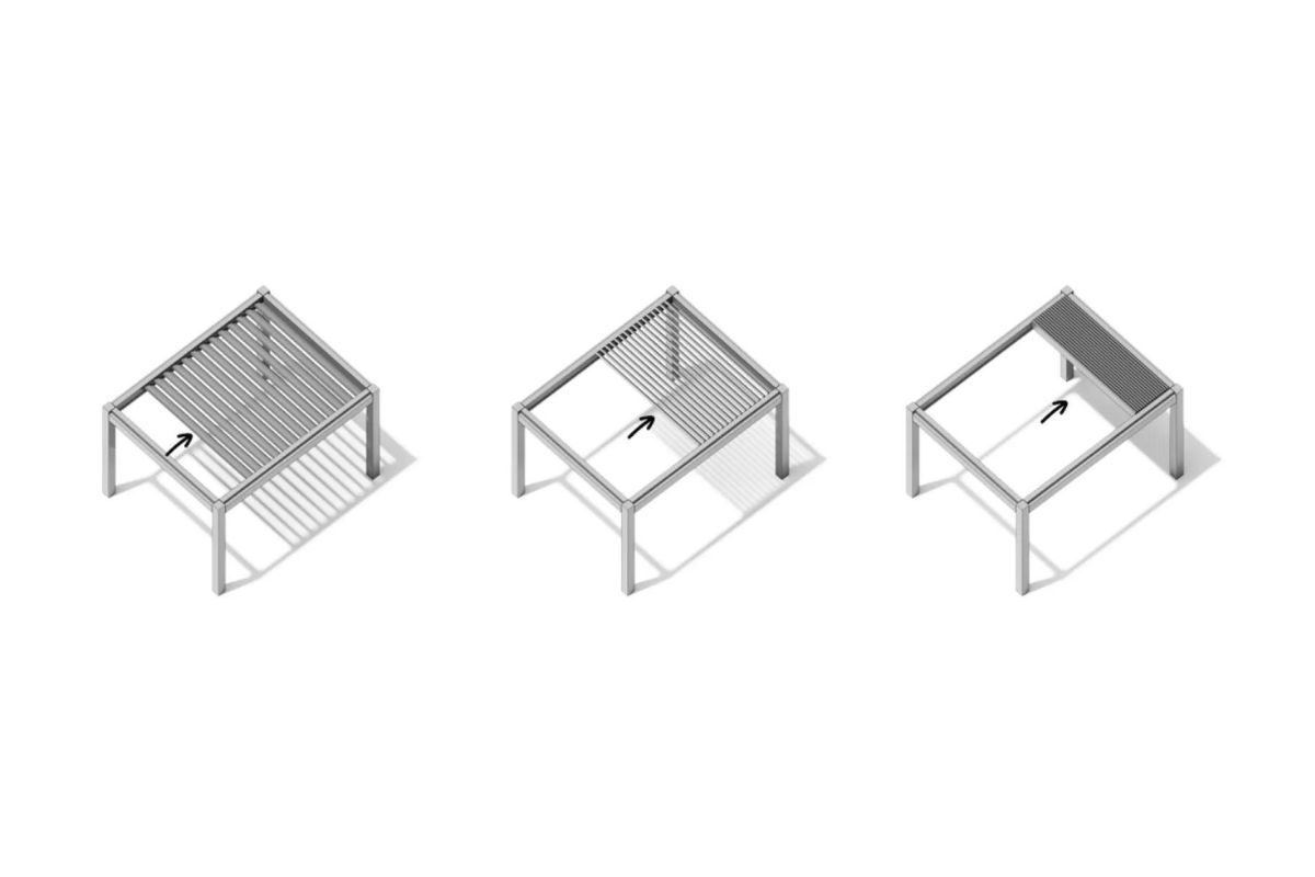 A set of three isometric drawings of a pergola.