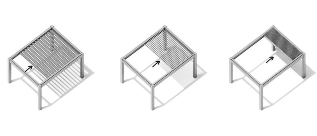 A set of three isometric drawings of a pergola.