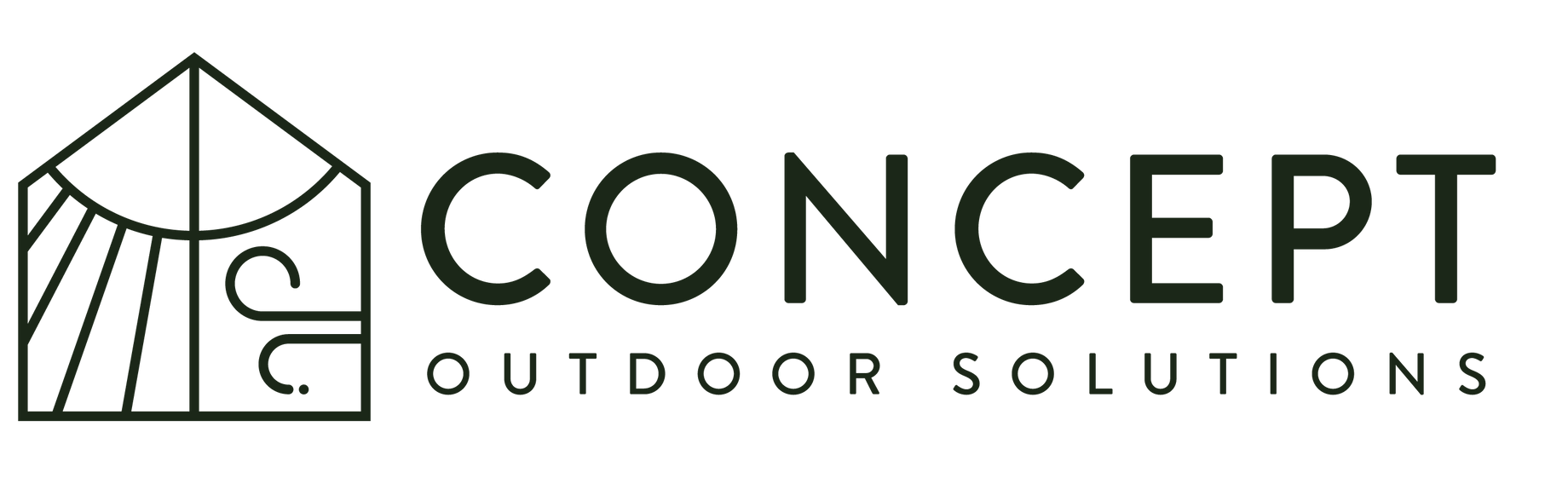 A black and white logo for concept outdoor solutions.