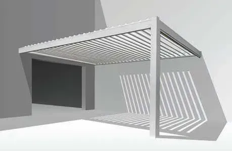 A black and white drawing of a pergola over a garage door.