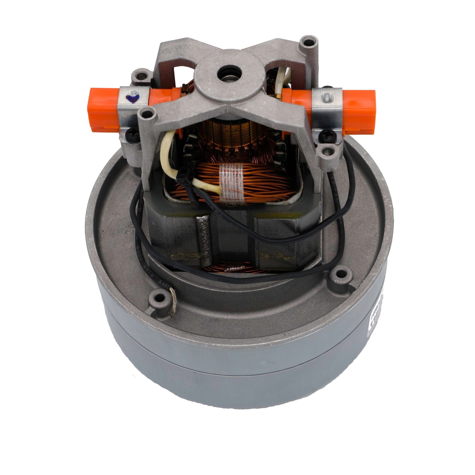 A close up of a vacuum cleaner motor on a white background.