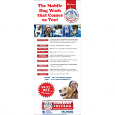 An advertisement for the mobile dog wash that comes to you