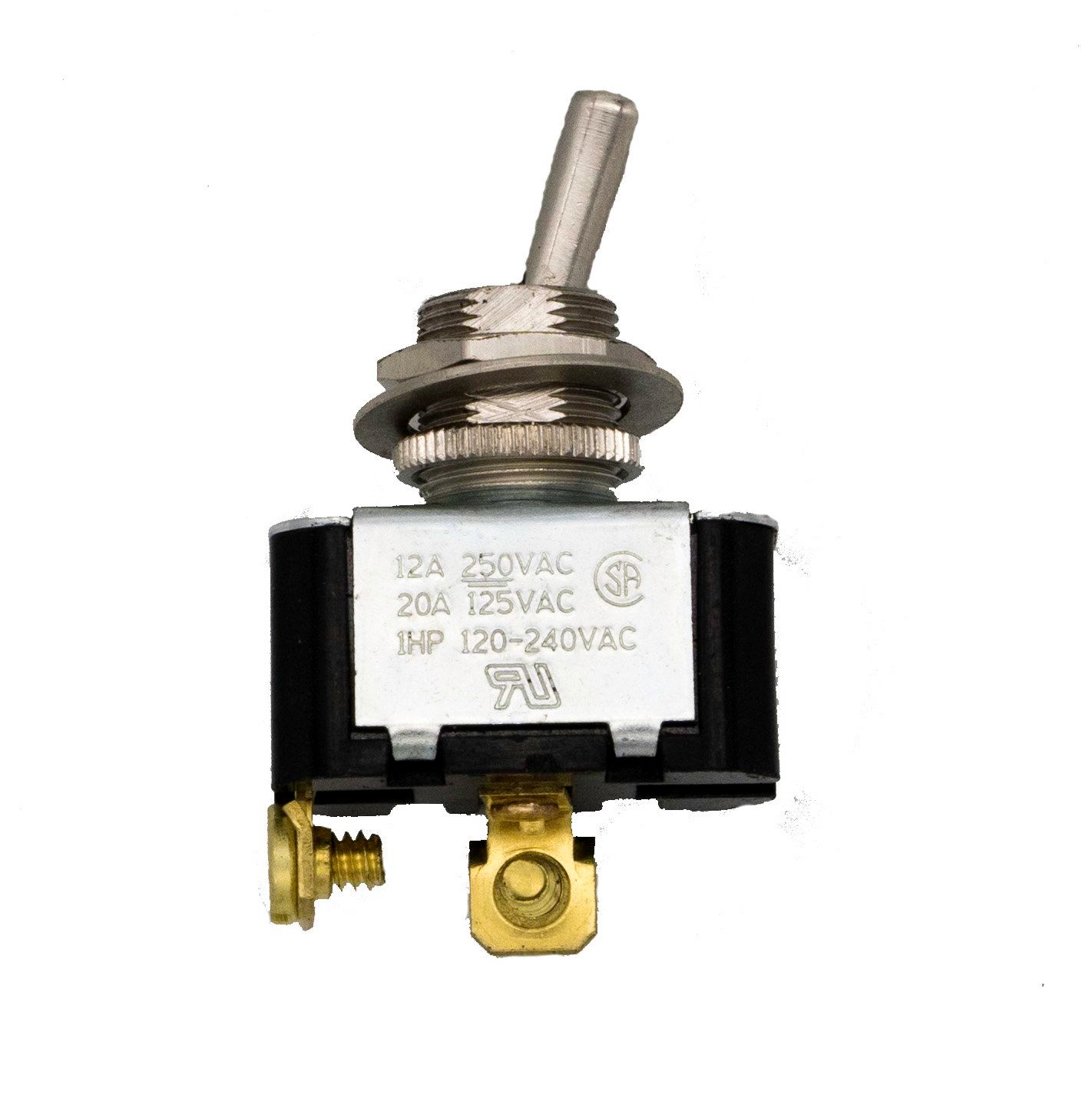 A close up of a toggle switch on a white background.