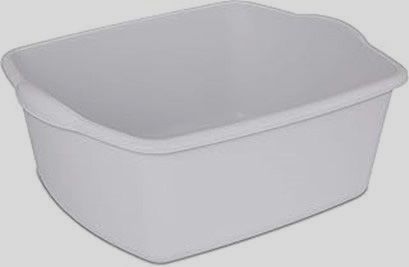 A white plastic container with a handle on a white background.