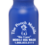 A blue bottle of the pooch mobile mobile dog wash