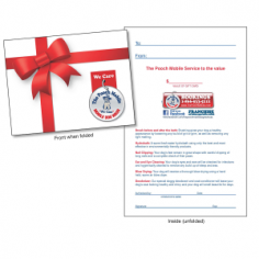 A gift card with a red bow that says we care