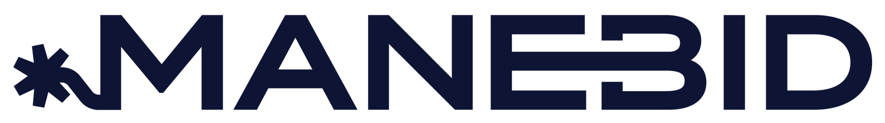 Logo for Manebid, text in dark blue with a star-like symbol before the word.