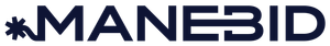 Logo for Manebid, text in dark blue with a star-like symbol before the word.