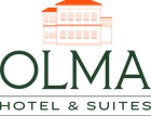 The logo for Olma Hotel & Suites, featuring a simple line drawing of a building above the text in dark green.