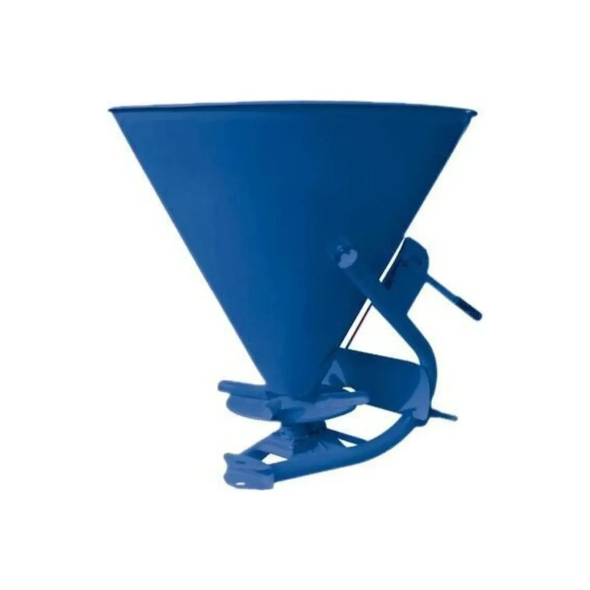 Un recipiente en forma de cono azul sobre un fondo blanco