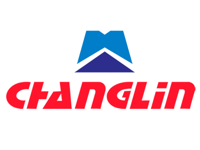 Un logo de changlin con un triángulo azul y letras rojas