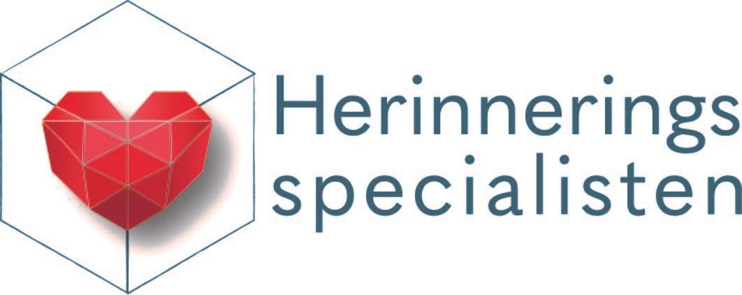 Een logo voor herinneringsspecialisten met een rood hart in een doosje.