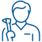 A blue line drawing of a man holding a wrench.