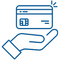 A line drawing of a hand holding a credit card.