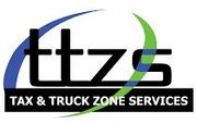 Logo for Tax & Truck Zone Services: Black text 