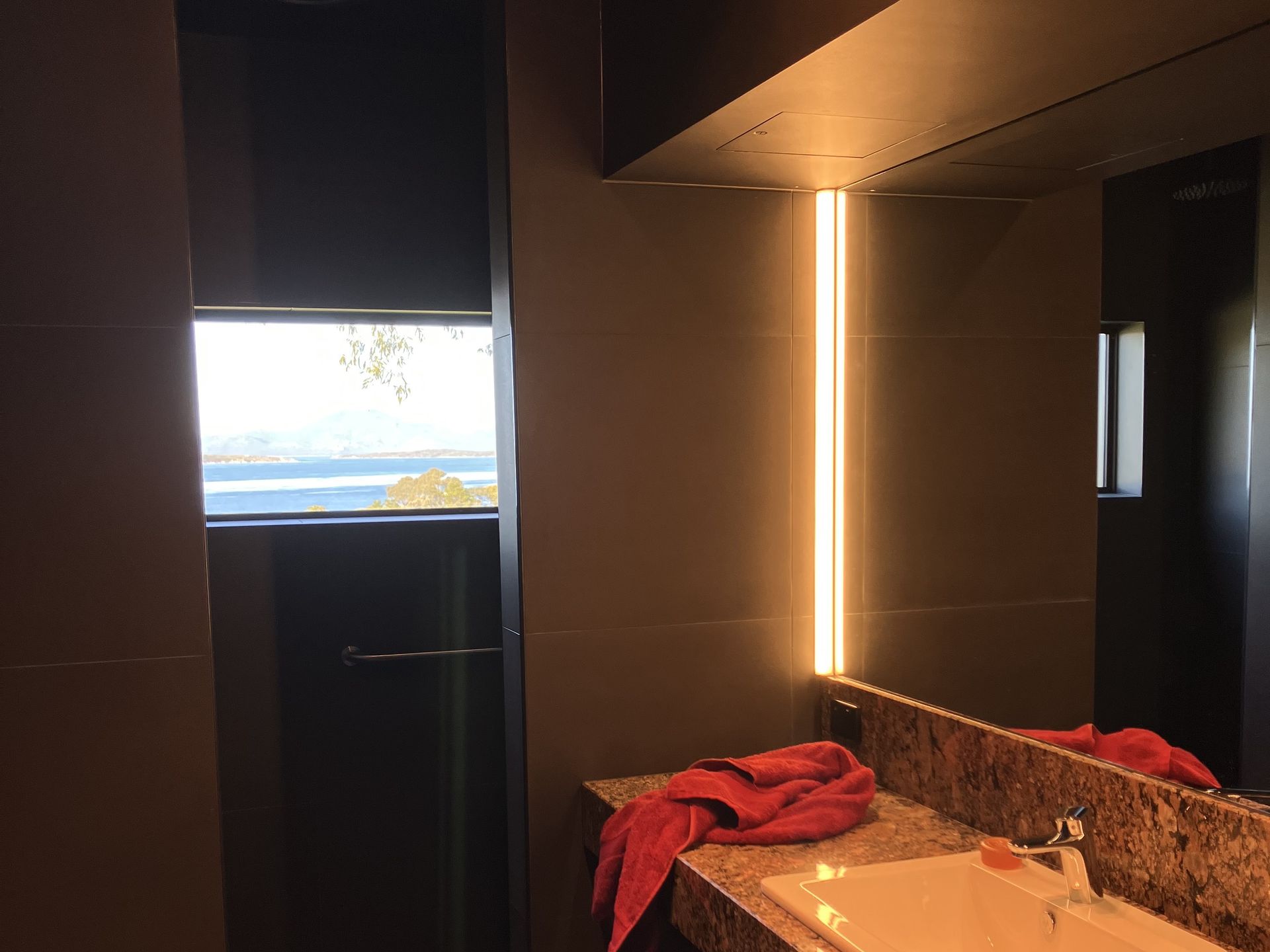 Bathroom detail at faraway, private bathroom with a view